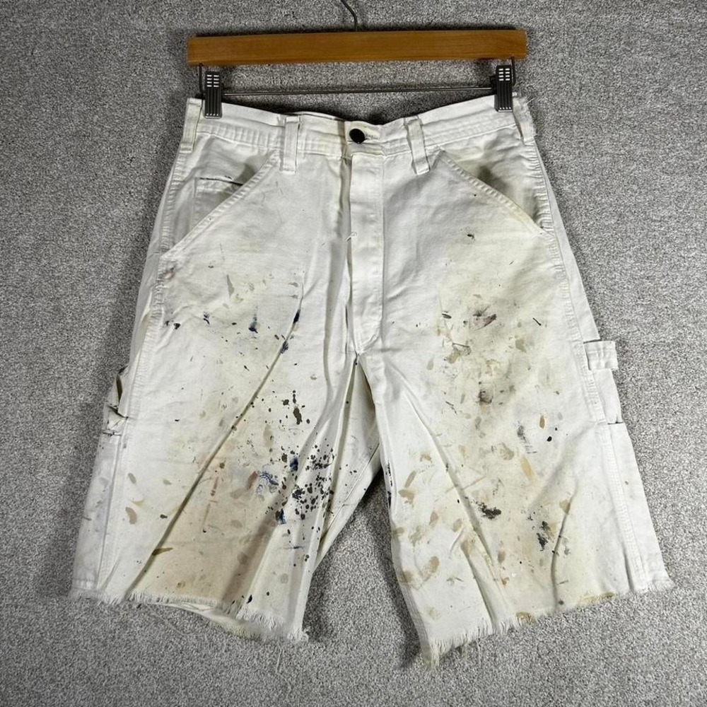 Vintage 90s white carpenter paint splatter baggy long short jorts